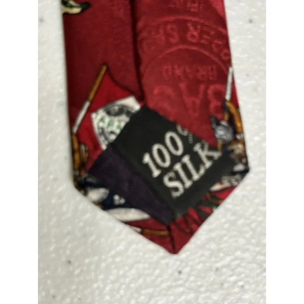 Tabasco Golf Theme Necktie 100% Silk Jacquard Logo Red Excellent 57x4